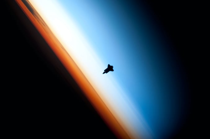 Space shuttle Endeavour during the rendezvous and docking operations with the International Space Station. 